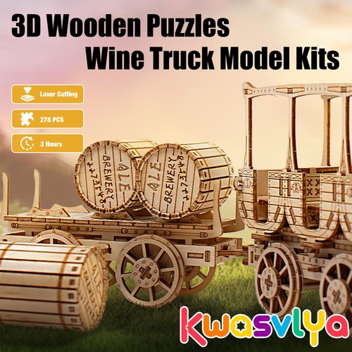 KWASVLYA 3D Wooden Puzzles Wine Truck Model Kits, Wooden Train Puzzles for Adults and Teens, Educational Brain Teaser Assembly Model, Gifts for Christmas/Birthday