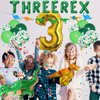 Three Rex Birthday Party Decorations Boy, Dinosaur 3rd Birthday Party Supplies Include Banner Tablecloth Fringe Curtains Three Rex Balloons Cake Toppers Stickers for 3 Rex Birthday Decorations Boys