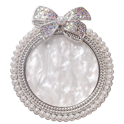 ForSewian Resin Nail Art Palette, Nail Art Painting Mixed Color Palette, Bow Decorated with Rhinestones and Pearls Nail Art Display Board (Silver)