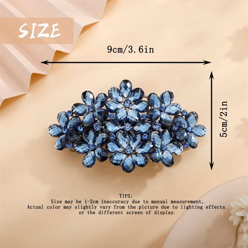 Aimimier Flower Crystal Hair Barrettes Shiny Rhinestone Hair Spring Clips Gem Hair Pins Bridal Hairpiece Wedding Hair Accessories for Women (Blue)