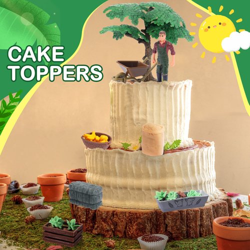54 Pcs Play Farm Feed Food Accessories Toy Set Mini Educational Playset Feed Set, Includes Plastic Hay Bale Straw Heap Vegetable Planting Scene Tools Educational Gift Cake Toppers for Kids Toddlers