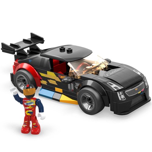 MEGA Hot Wheels Building Toy Race Car Playset, 16 Cadillac ATS-V with 90 Pieces, 1 Micro Action Figure Driver, Black, Kids Age 5+ Years