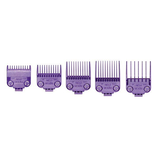 Andis 01410 Professional Master Clipper Guards - Dual Magnet Comb Set – Small, fits for MBA, MC-2, ML, PM- & PM-4, Waterproof – Purple, Set of 5
