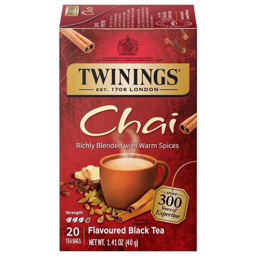 Twinings Chai Individually Wrapped Black Tea Bags, Sweet, Savoury Spices, Caffeinated, 20 Count (Pack of 6)