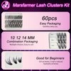 Marsfarmer 60PCS False Eyelashes Cluster Set - 50D 3 Size 10 12 14mm D Curl Eyelashes Clusters Extension Individual Cluster Lashes