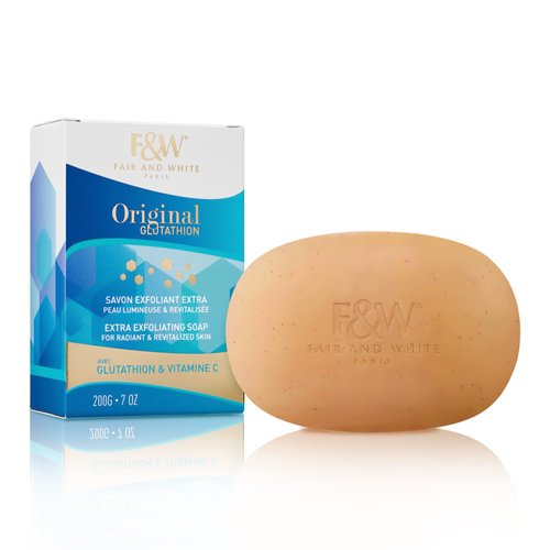 Fair and White Glutathione Exfoliating Soap 7 oz / 200g - Highly Effective to Brighten Skin Complexion and to Reduce Acne Spots, Wrinkles, with Vitamin C