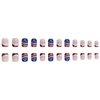 4th of July Square Press on Nails Glitter Frencch Tip Fake Nails with Star and Swirle Designs Short Square Red Blue White Glossy False Nails with Bling D esigns Acrylic Stick on Nails for Women 24 Pcs