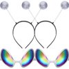 2 Pairs Alien Glasses Silver Glasses with Rainbow Color Lens and 2 Pieces Martian Antenna Headband Boppers for Adults and Kids Party Favors