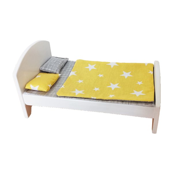 Hyperall 7-inch Reversible Doll Bedding Set, Stars Series (Yellow,Grey), 100% Turkish Cotton, Dolls Accessories