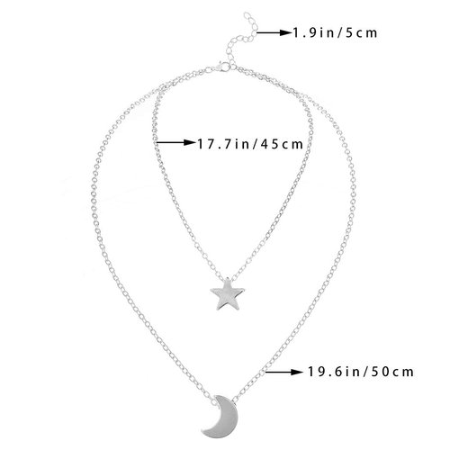 Chicque Bohemian Layered Necklace Moon Star Necklace Chain Long Pendant Necklaces Jewelry for Women and Girls (Silver)