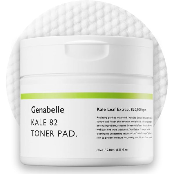 Genabelle Kale 82 Toner Pad - 60 Jumbo Sheets, AHA PHA Dead Skin Care Daily Hydrating Toner Pad exfoliating
