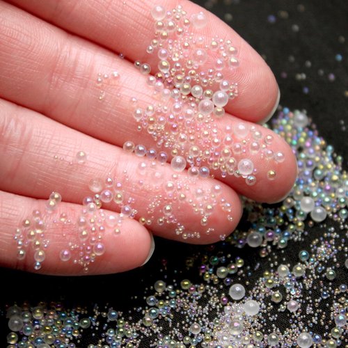 Bubble Pixie Dust Mixed Sizes, Iridescent Clear Glass Microbeads, Tiny Round Bubbles Powder, Waterbeads Sprinkle Toppings, for Fairy Dust Bottle, Resin Filler, Dollhouse Bath Tub (20 Grams)