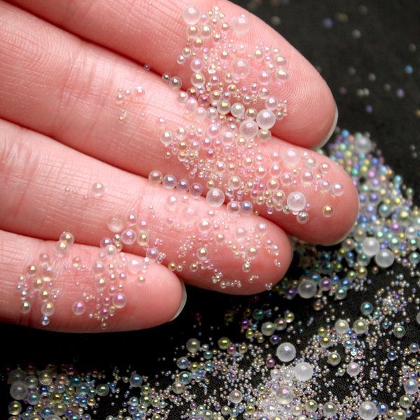 Bubble Pixie Dust Mixed Sizes, Iridescent Clear Glass Microbeads, Tiny Round Bubbles Powder, Waterbeads Sprinkle Toppings, for Fairy Dust Bottle, Resin Filler, Dollhouse Bath Tub (20 Grams)