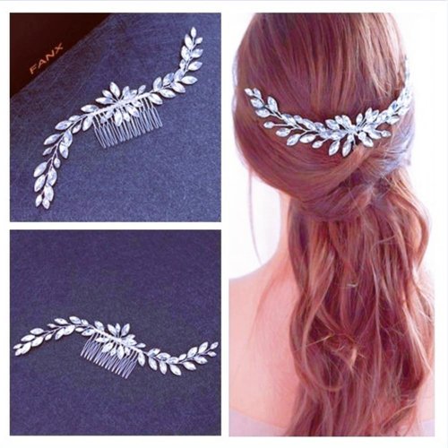 JIALWSJWAN Handmade Rhinestone Hair Comb for Brides, White