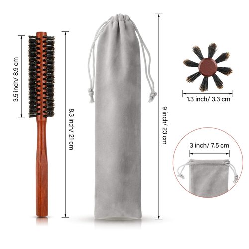 Patelai 2 Pcs Boar Bristle Round Brush Small Round Hair Brush Styling Roller Brush Anti Static Quiff Mini Comb with Wooden Handle for Blow Drying Straightening Curling Wet Thin or Short Hair