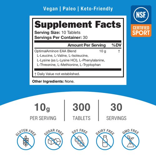 OptimalAmino Tablets Fitness Bundle (600 Count) | 99% Utilized Essential Amino Acid (EAA) Supplement | Increase Muscle Recovery, BCAA Protein Pre/Post Workout, NSF Certified for Sport® Certified