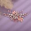 Teyglen Bridal Wedding Hair Combs Flower Rhinestones Crystal Side Hair Comb Gold Silver Leaf Crystal Bride Hair Accessories for Women Bride Girls (Rose Gold)