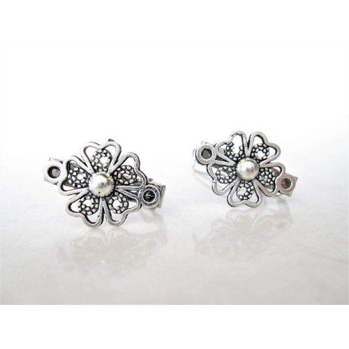 Set of 2 extra tiny small silver clover flower metal barrette hair clip for