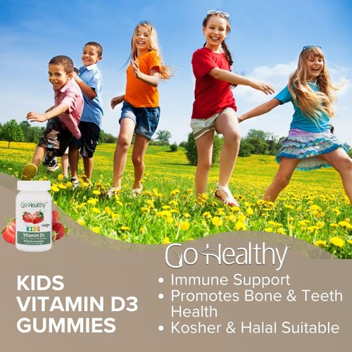 Go Healthy Vitamin D Gummies for Kids, Toddlers - Vegetarian Suitable, Pectin Gummy Vitamins, Non-GMO, Gluten Free, Kosher & Halal - 60 Daily Servings