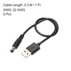 MECCANIXITY USB to DC Power Cable 0.3 M USB to DC 5.5mm x 2.1mm 5v Power Cord Black for Mini Fan Camera Mobile Phone Tablet Devices 2 Pcs