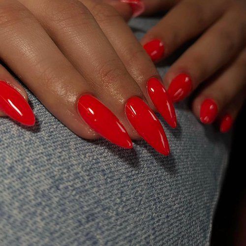 Orange Red Press on Nails Medium Length,KXAMELIE Gel Glue on Nails Almond Nails Press on,Natural Stick on Nails for Women,Reusable Stiletto Nails Acrylic,Short Almond Nails Set in 12 Sizes