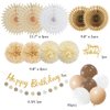 Brown Beige Birthday Party Decorations Paper Fans Cream Brown Birthday Decorations White Brown and Beige Balloon Garland Kit Boho Birthday Party Decorations for Women Girls with Birthday Cake Topper