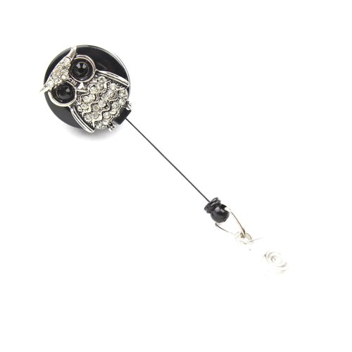 Cute Baby Owl Fashion Badge Pull Reel Retractable ID Holder with Crystal Rhinestones
