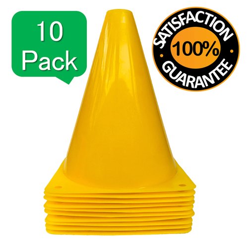 WOWGEEK 7 Inch Plastic Sport Training Traffic Cone 10 Yellow Traffic Safety Cones Sign Sport Soccer Football Training Cones (Yellow)