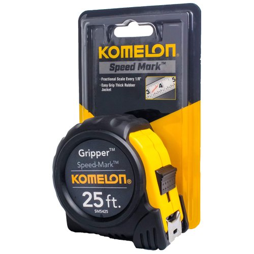 Komelon SM5425 Speed Mark Gripper Acrylic Coated Steel Blade Measuring Tape, 1-Inch X 25Ft , White