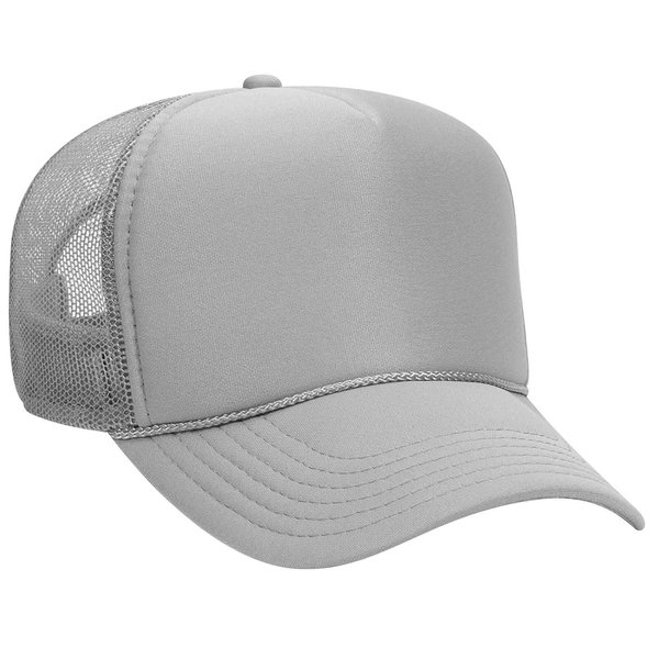 OTTO 5 Panel Mid Profile Mesh Back Trucker Hat Polyester Foam Front Gray