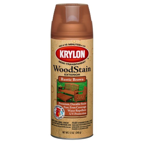 Krylon K03603000 Exterior Semi-Transparent Wood Stain, Rustic Brown, 12 Ounce