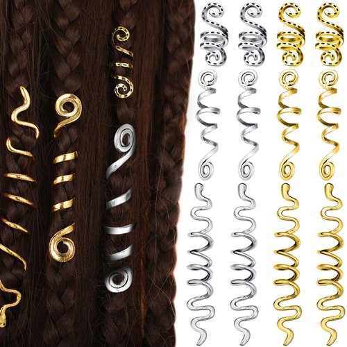 12 Pcs Braid Hair Accessories Celtic Hair Jewelry Alloy Dreadlock Accessories Loc Jewelry Hair Braid Coil Jewel Hair Cuffs Snake Hair Clips for Women (Gold, Silver, Vintage Style)