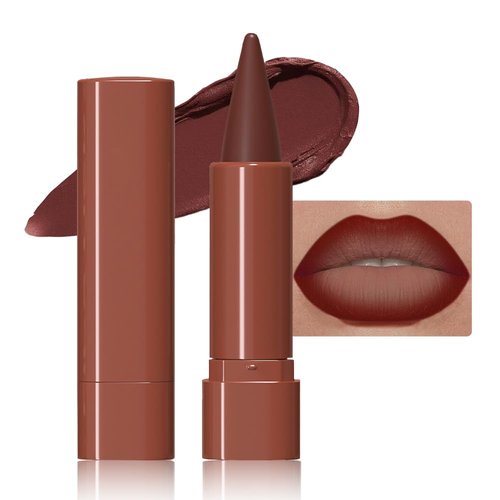 JUAAZIN Wine Matte Color Gradient Lipstick Lip Liner, Flawless Contour and Gradual Ombre Effect lip Pencil, Crayon Form and Cone Tip, High Pigmented Long Lasting Waterproof Smudge Proof 08#