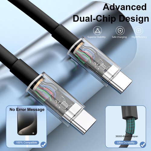 USB C to USB C Charging Cable 6ft 60W 3Pack, USB C Cable for Charging Apple, Long Type C to Type C Fast Charger Cord Compatible for iPhone 15/15 Pro/15 Pro Max,iPad Pro, Air5, MacBook Air (Black)