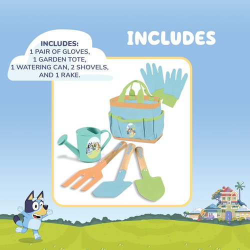 BLUEY Kids Gardening Set | Quality Garden Tool Kit for Kids and Toddlers | Includes Bluey Kids Watering can, Gloves, Two Shovels, rake and Bluey Tote Bag