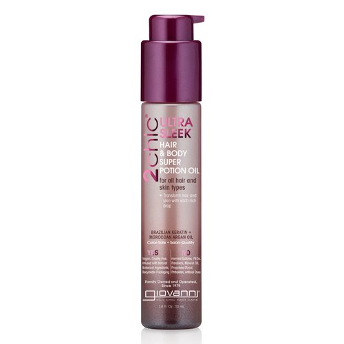 GIOVANNI 2chic Ultra-Sleek Hair Super Body Potion - Brazilian Phyto-Keratin, Moroccan Argan Oil for Hair, Smoothing & Nourishing Formula, Hair Oil Serum, Helps Reduce Frizz - 1.8 oz