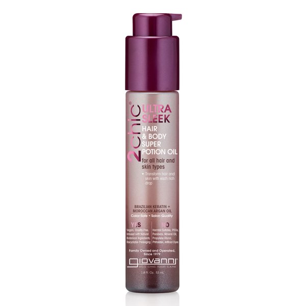 GIOVANNI 2chic Ultra-Sleek Hair Super Body Potion - Brazilian Phyto-Keratin, Moroccan Argan Oil for Hair, Smoothing & Nourishing Formula, Hair Oil Serum, Helps Reduce Frizz - 1.8 oz