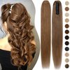 Rich Choices Claw Clip Ponytail Extension Human Hair 22 Inch Real Hair Ponytail Extension Balayage #6 Light Brown 120g One Piece Clip In Long Ponytail Hair Extensions Straight For Women