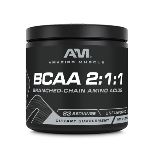 Amazing Muscle BCAA Amino Supplement | 2:1:1 Branched Chain Amino Acid Ratio | Unflavored | Net Weight 500 Grams (1.1 Lb) | Non-GMO | Gluten-Free | Made in USA
