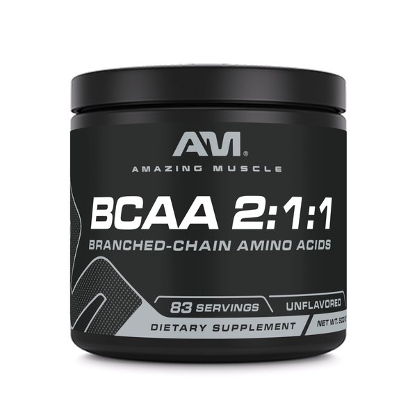 Amazing Muscle BCAA Amino Supplement | 2:1:1 Branched Chain Amino Acid Ratio | Unflavored | Net Weight 500 Grams (1.1 Lb) | Non-GMO | Gluten-Free | Made in USA