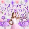 53pcs Butterfly Birthday Decorations, Purple Butterfly Decorations with Honeycomb Ball Banner Butterfly Hanging Swirl Big Butterfly Foil Balloon for Women Girl Butterfly Theme Birthday Supplies