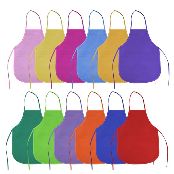 TUSAUW Kids Painting Aprons 36 Pieces 12 Colors Kids Aprons for Painting Art Apron Kids for Art Painting Activity Craft Home Kitchen Classroom Party Supplies