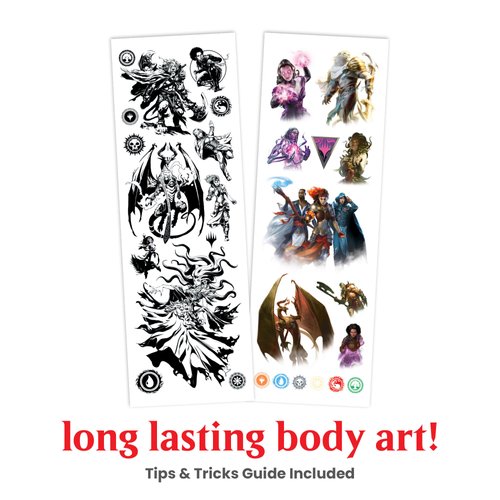 Savvi - 16 Magic: The Gathering Temporary Tattoos: Skin-Safe Ink, Great for Parties and Everyday Wear, Gifts for Teens and Adults, Made in the USA [2 sheets, 16 count]