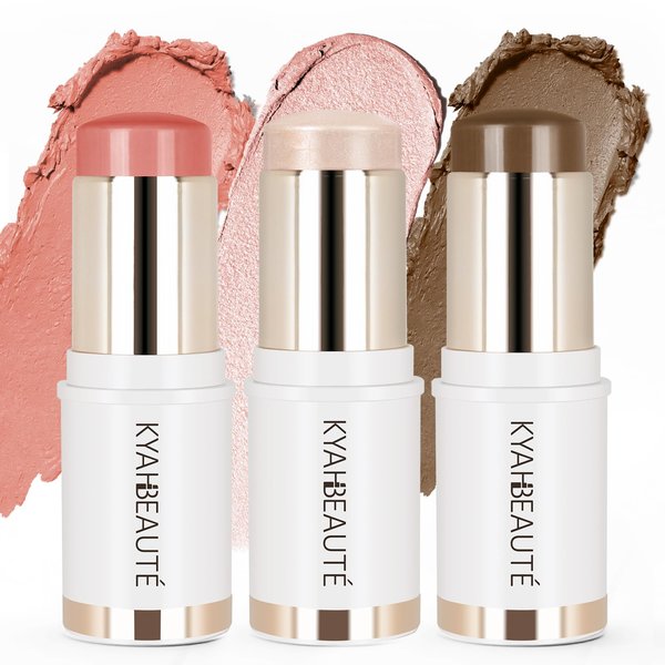 Trio Contour Sticks Set, Highlighter Stick & Bronzer Stick & Blush Stick for Cheek+Lip,Highlight and Contour to Create a Natural Dewy Makeup Look for Medium| Set of 45g/1.6fl.oz