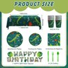 Cecnamt Dinosaur Birthday Decorations, 170 Pcs Dinosaur Party Supplies, Dinosaur Party Decorations Including Banner, Plates, Cups, Napkins, Cutlery and Tablecloths, Serves 24