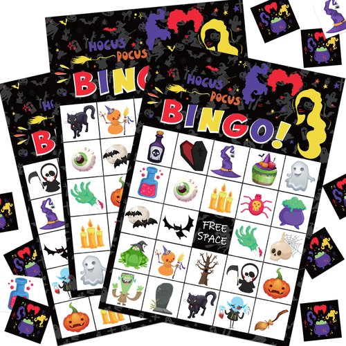 ROCWOHO Halloween Hocus Pocus Bingo Game Cards for Kids 24 Players Halloween Party Game for School Classroom Family Activities Halloween Party Favors Supplies