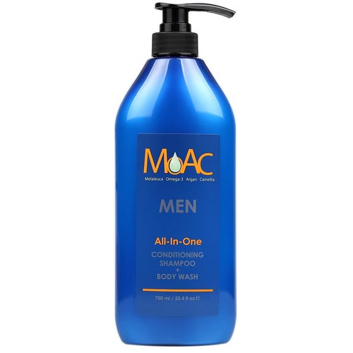Moac Men All-in-One Conditioning Shampoo & Body Wash 16.9oz, Daily Cleanser with Melaleuca, Omega-3, Argan & Camellia Oils