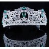 Emerald Green Clear White Austrian Rhinestone Crystal Tiara With Hair Combs Crown Veil Headpiece Costume Party Queen Princess Bridal Prom Silver T813