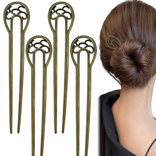 4 PACK Metal U Shaped Hairpin, French Hair Pins, Vintage Hair Sticks Hair Fork Pins Hair Accessories for Women and Girls Hairstyles