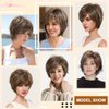 MIMAN Short Hair Wigs with Bangs Brown Mixed Blonde Pixie Cut Wig Short Hair Cuts for Women Natural Looking Synthetic Wigs for Halloween Costumes Daily Party Use